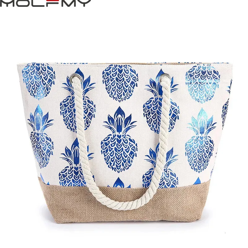 Womens Canvas Handbag Large Capacity Shopping Bag Pineapple Print Shoulder Fashion Female Beach Tote Summer 240329