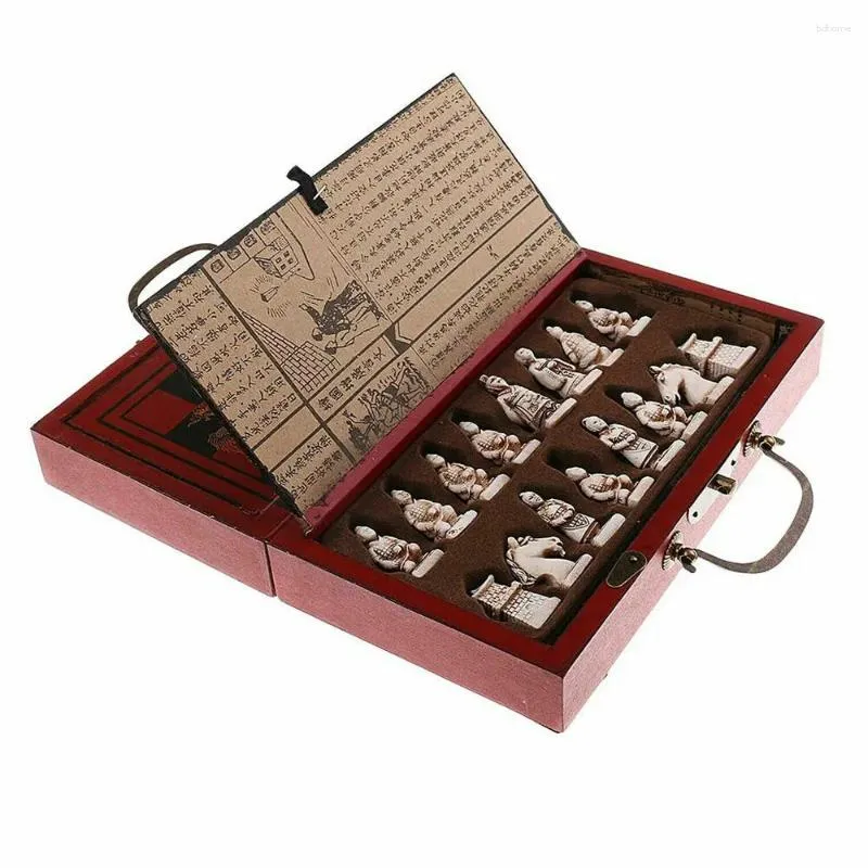 Decorative Figurines Wooden Antique Chinese Chess Carved Warrior Collectible Set Folding Board Game