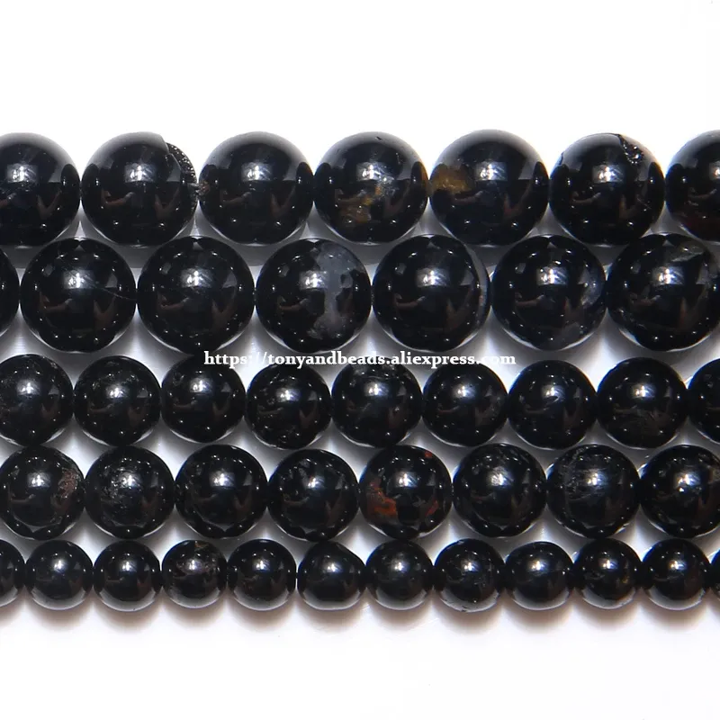 Perles B Qualité Natural Génécale Black Tourmaline Stone Round Perles en vrac 15 "Strand 6 8 10 12 mm Taille de choix
