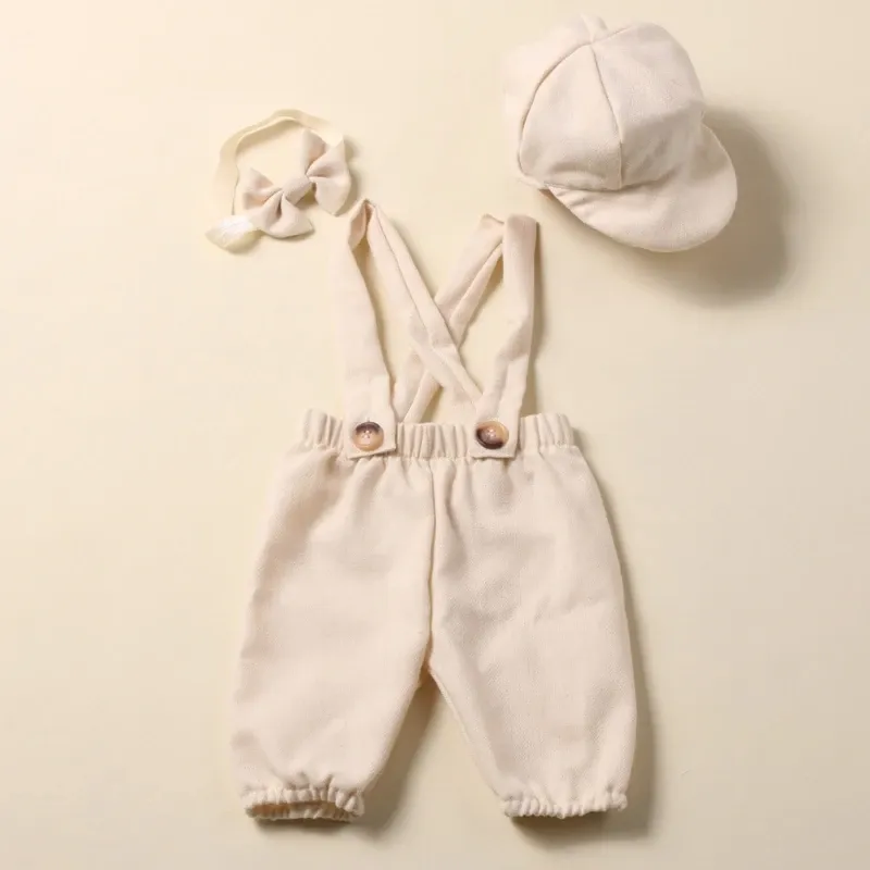 Fotografi Nyfödd fotografering Props Baby Boy Girl Photo Outfits Baby Romper With Hat Bow Baby Duschar Present 3del/Set