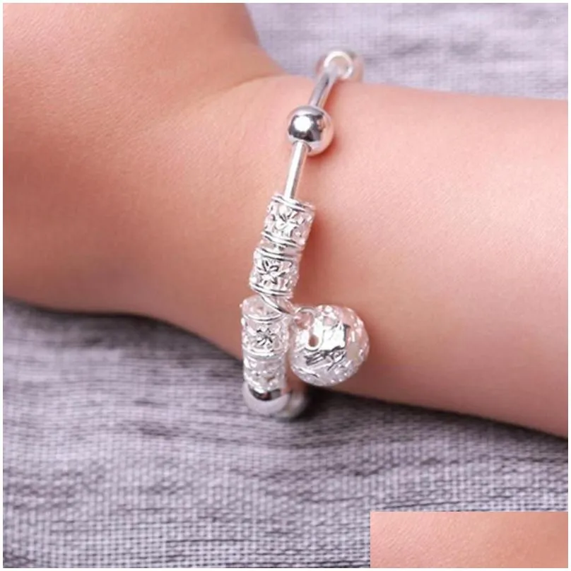 Bangle Jewelry Gift Adjustable Bracelet 2Pcs Infant Baby Embossing Bell Hand Drop Delivery Bracelets Dhhgp