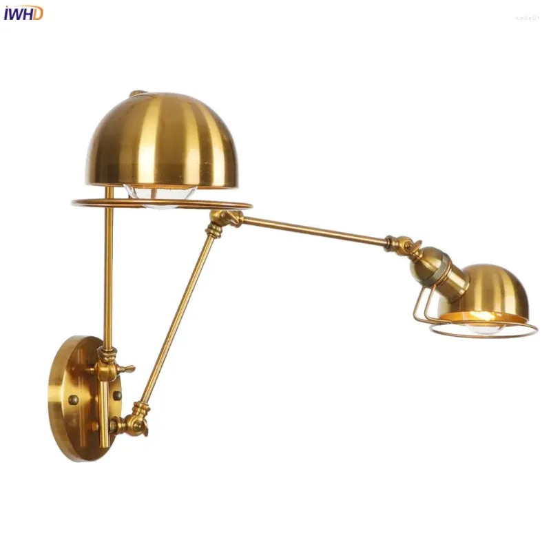 Lampe murale IWHD 2 têtes Gold Retro Lights For Home Lighting Lighting Bedroom Porch Sigh Light Loft Decor Industrial Vintage Sicce