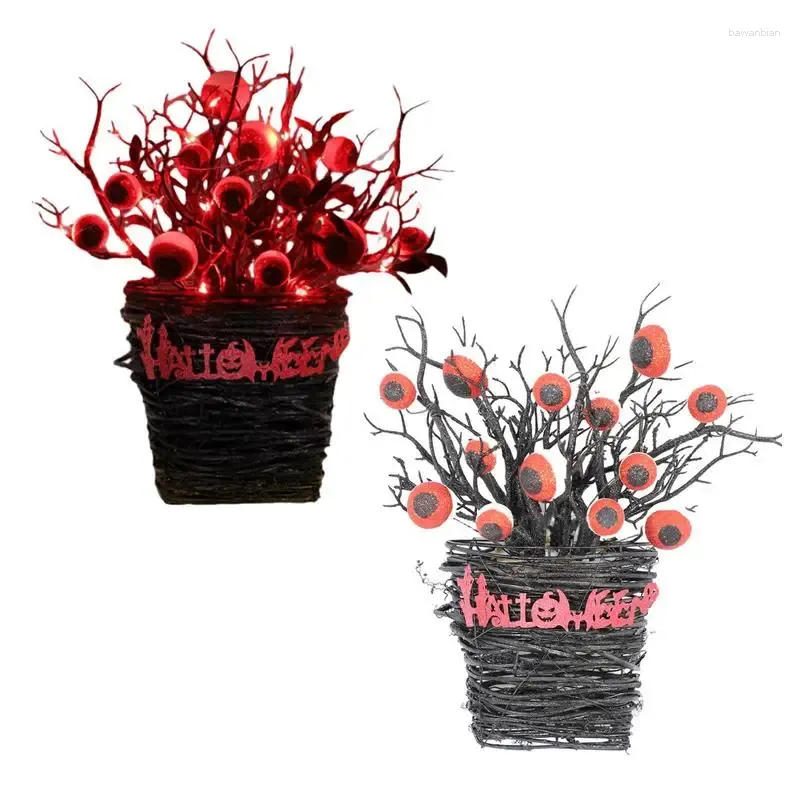 Dekorative Blumen 2024 Halloween Augapfelkränze LED -Dekoration tote Zweige Kranzleuchten Blumenbecken Festival Anhänger für