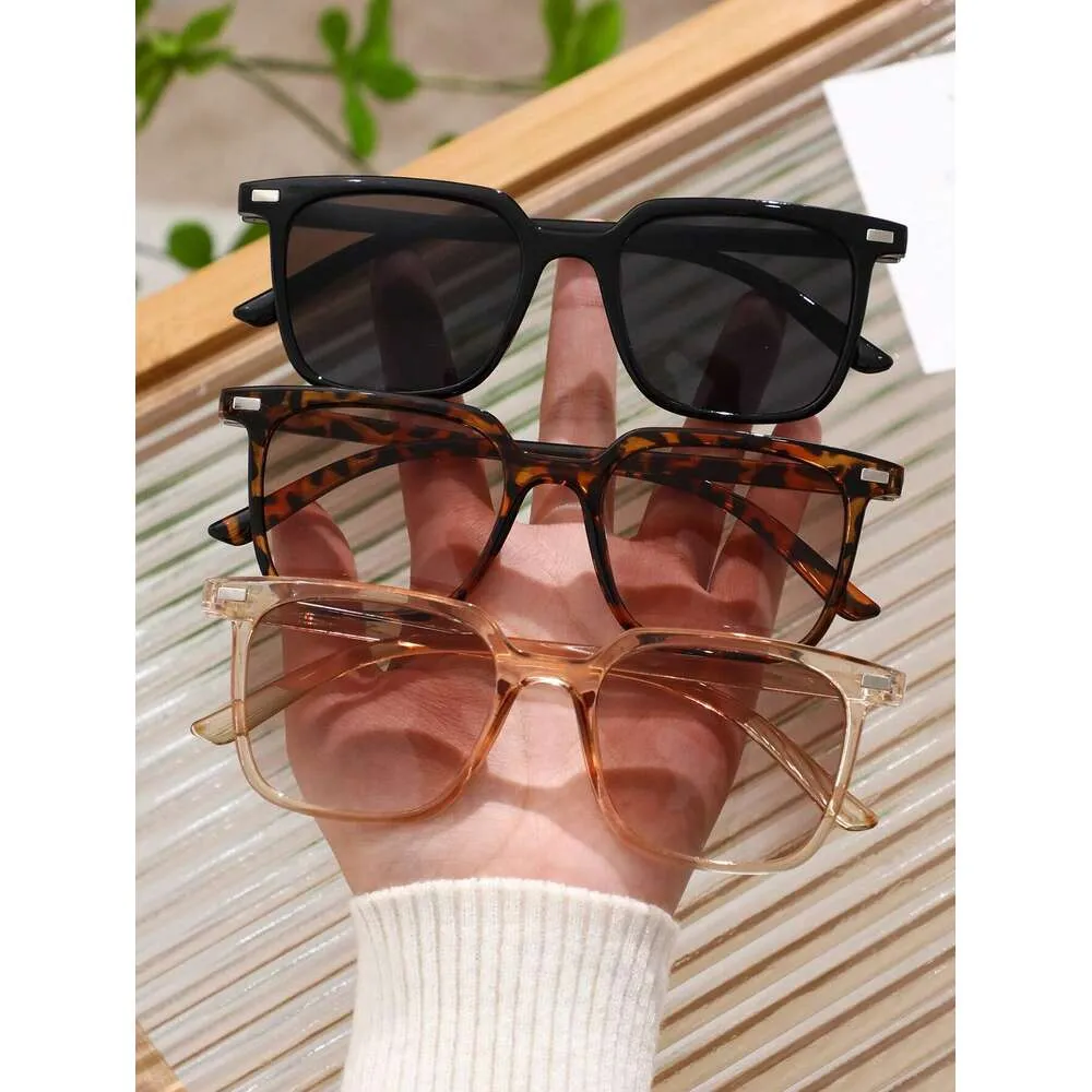 3pcs Women Square Frame Flate Ombre Lens Y2K Black Tortoiseshell نظارات شمسية لحماية UV في الهواء الطلق إكسسوارات يومي