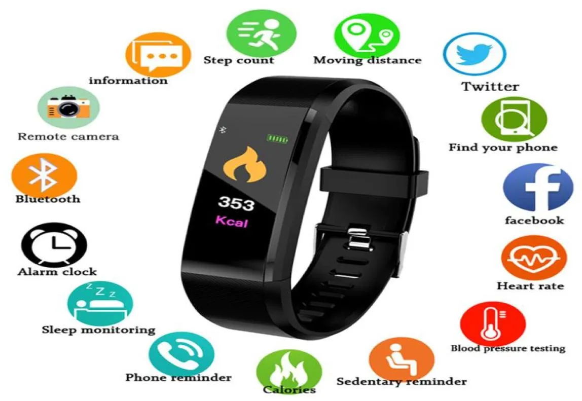 115 Plus Bluetooth Smart Watch Frequenza cardiaca Fitness Tracker Orologio da polso intelligente Passametro impermeabile Bracciale sportivo intelligente per Android4536960