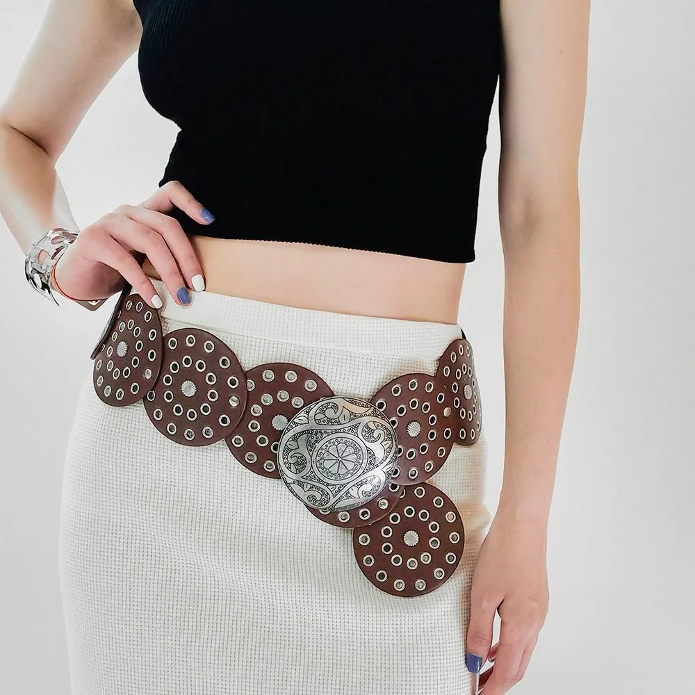 Western Metal Belt for Women with Round Hollow Disc Design  display picture 2
