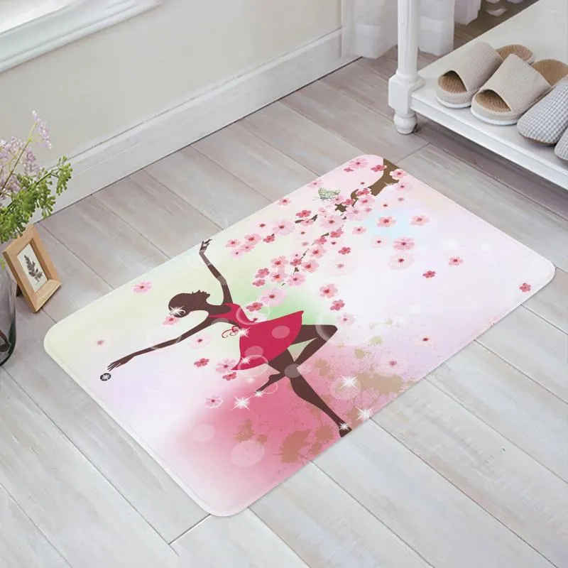 Tapetes dançarina de balé menina rosa flor flor de borboleta cozinha capacho banheiro banheiro piso carpete house colar por porta tapetes rugs decoração de casa decoração