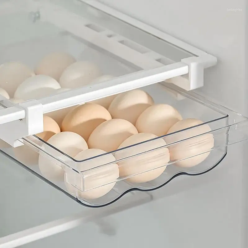Lagringsflaskor automatiska rullande ägg rackhållare lådan plastkorg container dispenser arrangör garderob för kyl kök