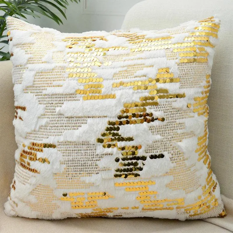 Lantejoulas de pêlo de travesseiro cobrem dourado prateado 45x45cm Almofadas decorativas de moda de luxo para sofá, travesseiro de decoração para casa