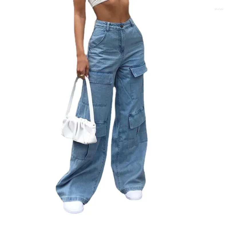 Женские джинсы свободные модные и модные уличные большие карманы вымыты