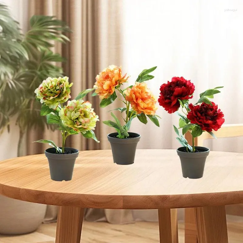 Decorative Flowers 1pc Simulated Fake Potted Plant Artificial Flower Home Decor Faux Peony Desktop Ornament Bonsai