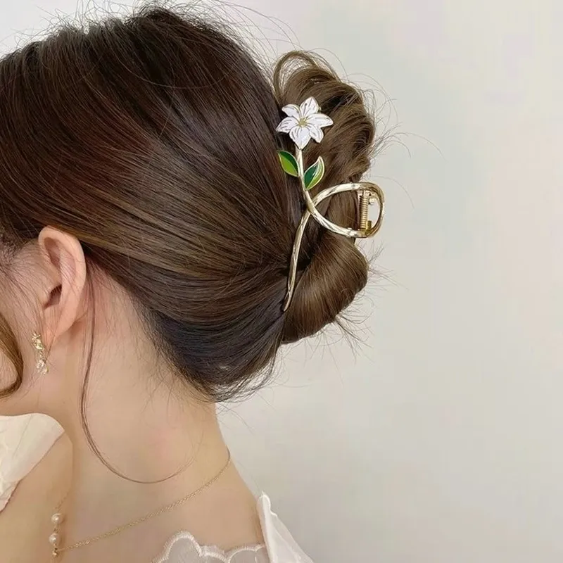 Metal Hair Claw Clips with Gold Flower Design for Women, 2.5  display picture 1