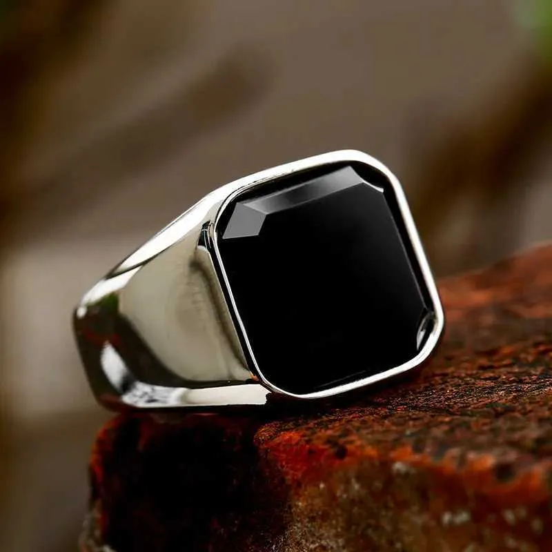 Band Rings BEIER 2022 New Fashion Stainless Steel and Zircon Black Agate Wedding Engagement Ring High Quality Wholesale Gift