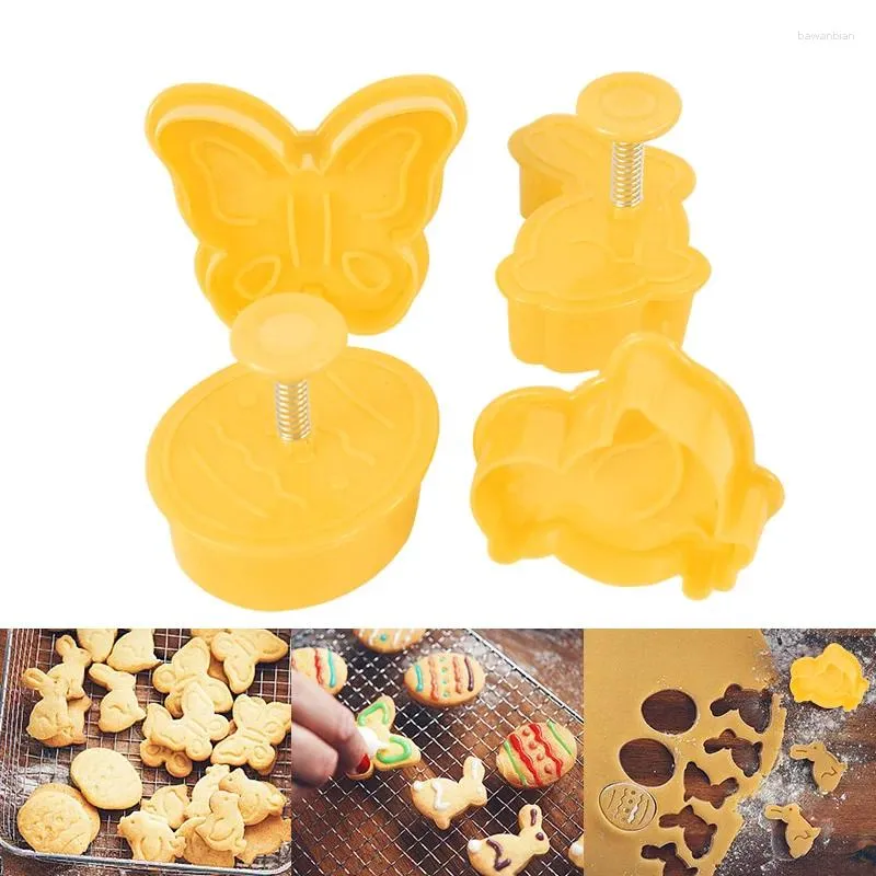 Moldes de cozimento 4pcs Cutter de biscoito de páscoa o ovos de desenho animado garotos biscoitos fontes de fondante 3d Bolo de decoração de ferramentas de decoração