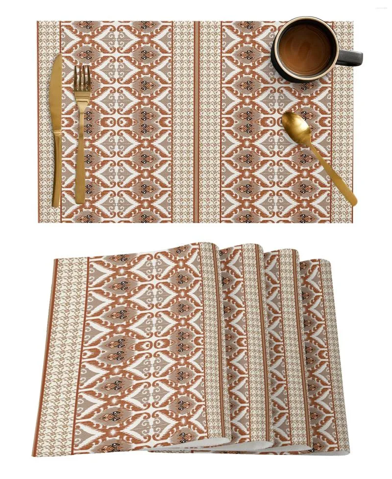 Table Mats Abstract Line Color Block Brown Pattern Dining Placemat Tableware Kitchen Dish Mat Pad 4/6pcs Home Decoration