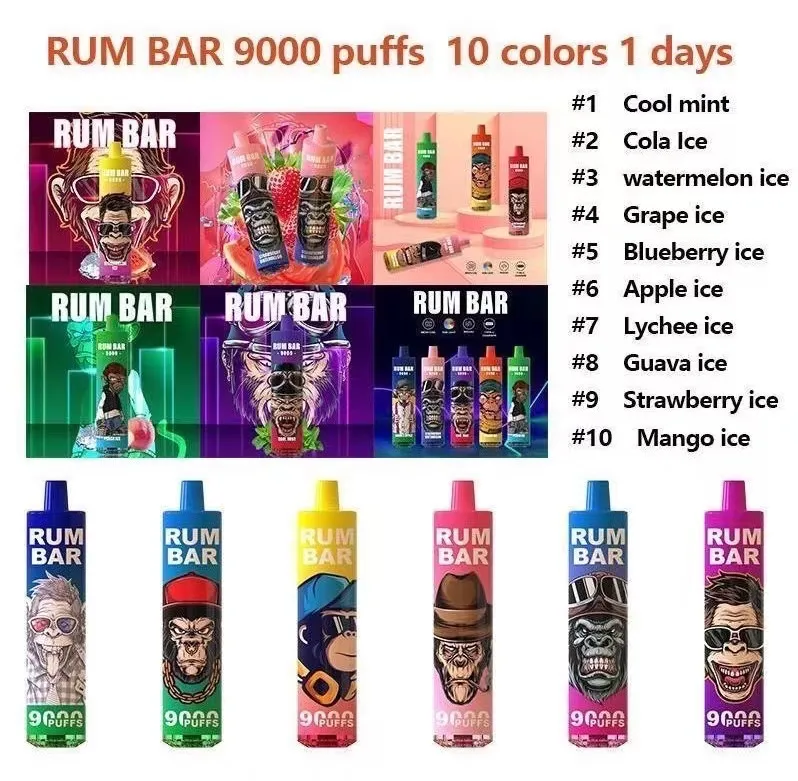 Original engångscigaretter Rum Bar 9000 Puffs 5 %Skicka från Europa Warehouse 650mAh8ml Förfylld enhet engångsvapen Auktoriserad Randm Tornado 17 Kind smaker