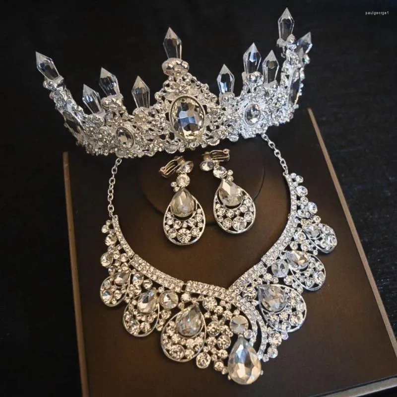 Серьги для ожерелья наборы 3pcs роскошные модные хрустальные колючки для хрустального тазового хрусталя наборы для женщин свадебные свадебные драгоценности
