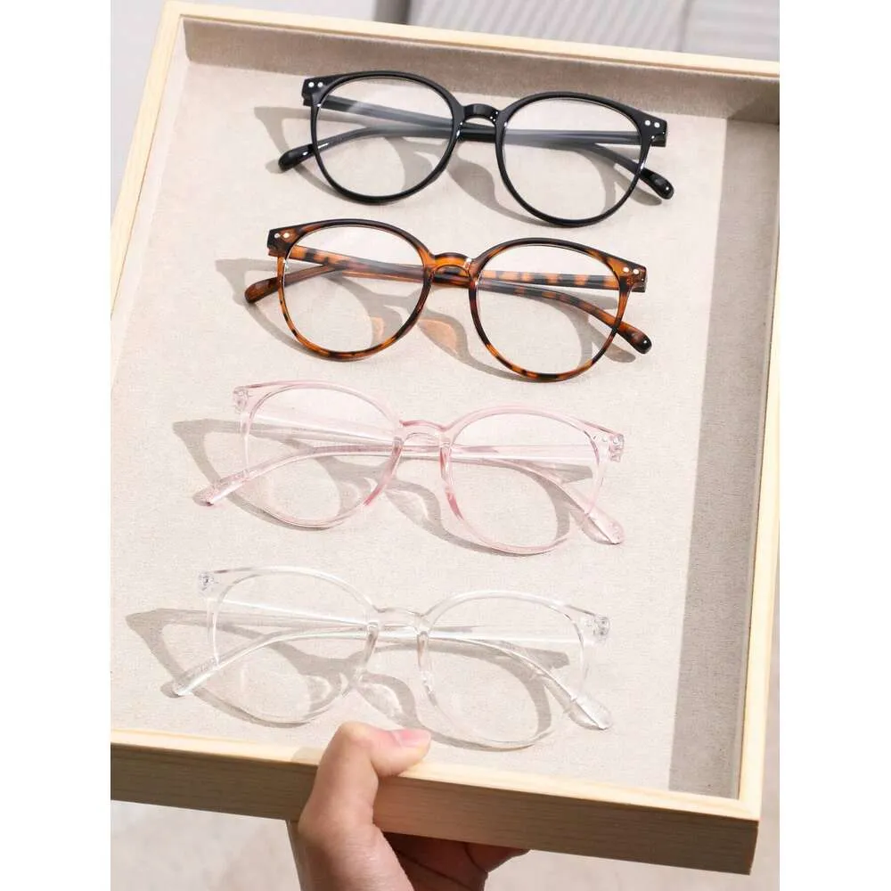 4pcs Geometric Frame Colorful Plastic Boho Fashion Leopard Print Pink Black Clear Glasses for Women Daily Outdoor School Accessories