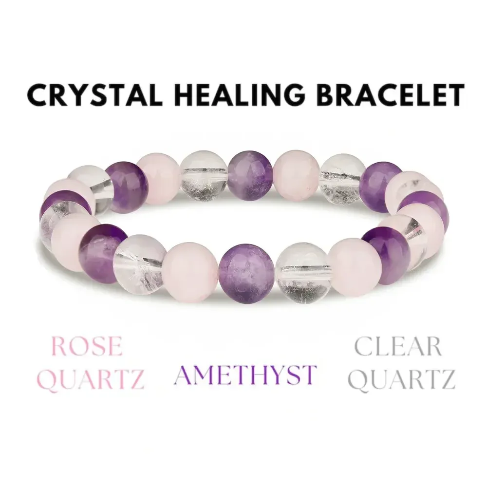 Bracelete De Cura De Cristal Ametista De Quartzo Claro Quartzo Rosa  Cristais De Cura Redonda De 8 Mm Pulseira De Trechos, Pulseira De Pedras  Preciosas De $334,52 | DHgate, image size:1000x1000