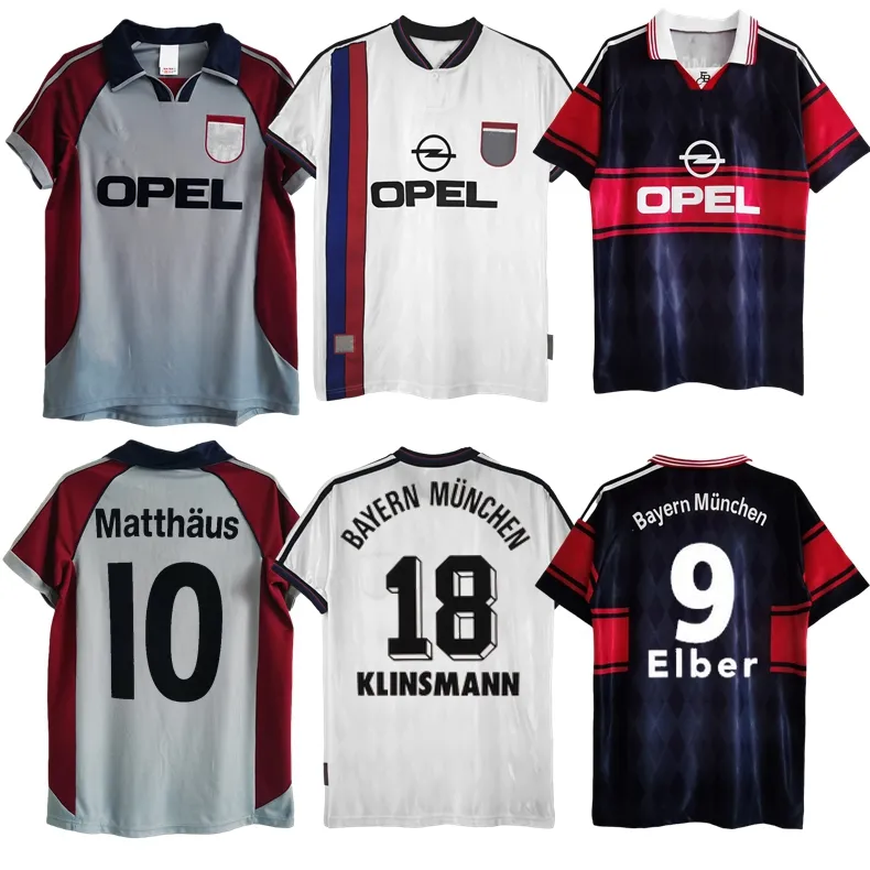 1997 1998 1998 1998 Matthaus Elber 레트로 축구 유니폼 Scholl Effenberg Basler Bayern Klinsmann Munich Lizarazu Kuffour Jancker 빈티지 클래식 풋볼 셔츠
