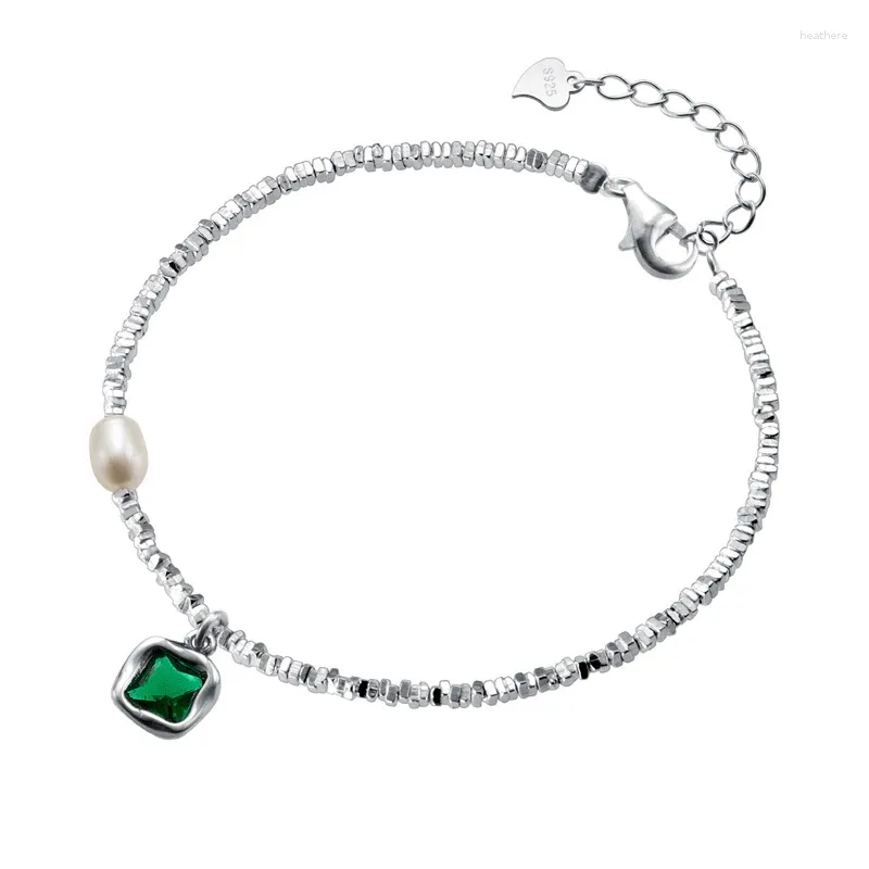 Link Armbanden Frans 925 Sterling Silver Geometric Square Emerald Zirkoon Pendant Bracelet Simple Modeable Broken Dames sieraden