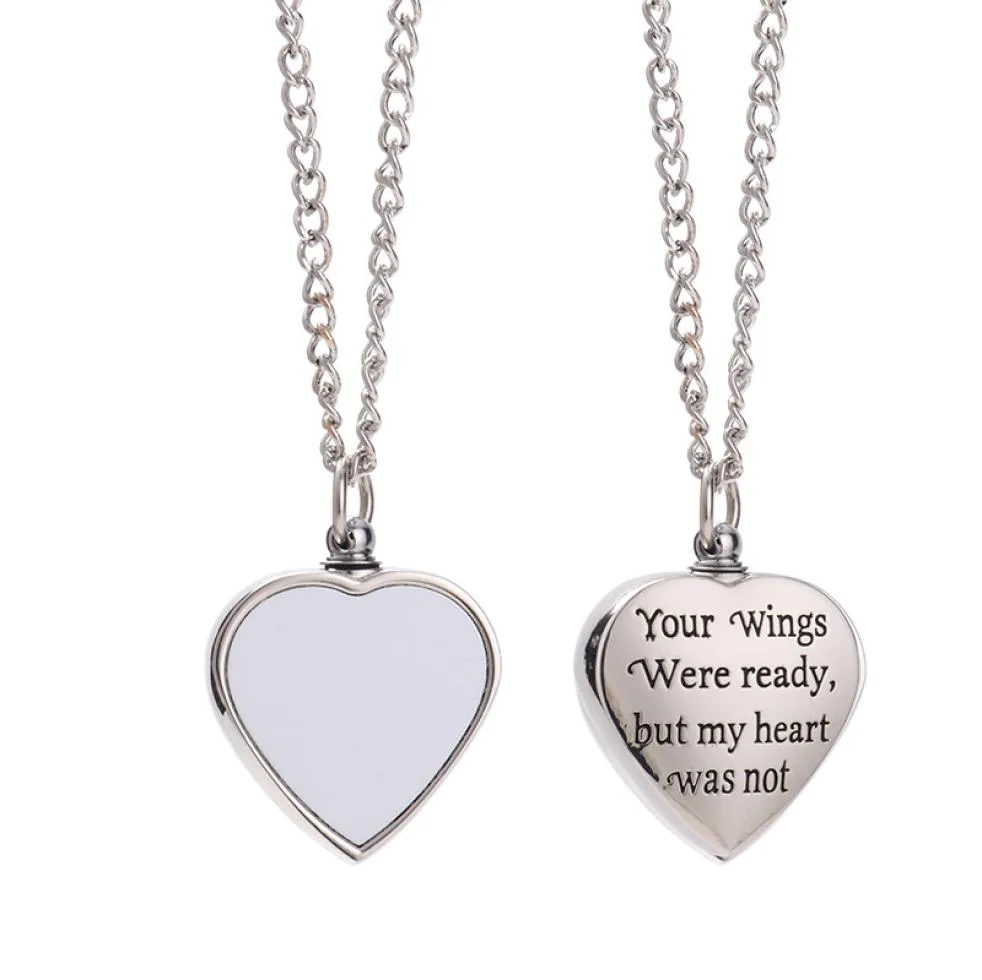 Sublimation Pendant Thermal Transfer Printing Necklace Urn Memorial Necklaces White Blank DIY Pendants Lovers Heart Ornament with 7368044