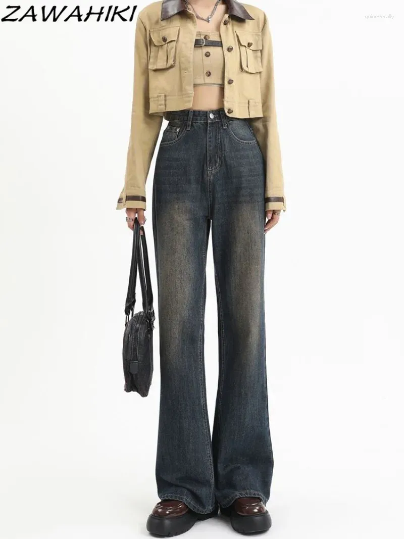 Jeans pour femmes vintage fashion coréen y2k esthétique automne hiver lâche haute taille large jambe minimaliste kpop denim pantalon