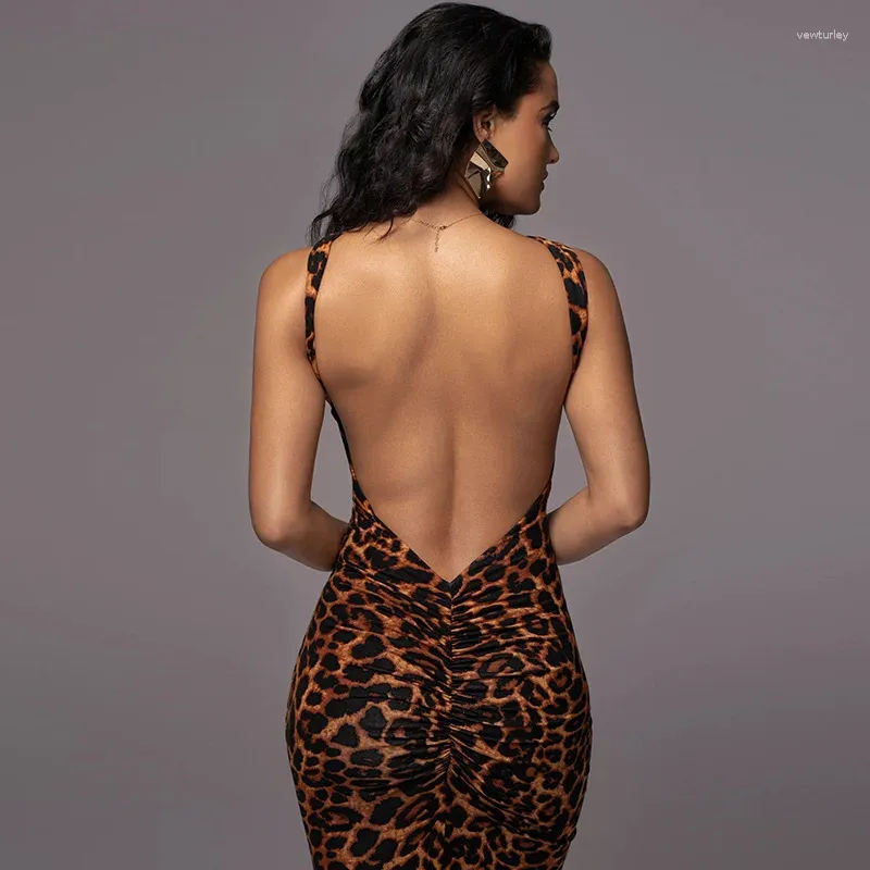 Abbigliamento da donna Sleep Sexy Open Back Sleeveless LEOPARD Abito da stampa leopardo con elegante stile e gonna hip avvolta per le donne