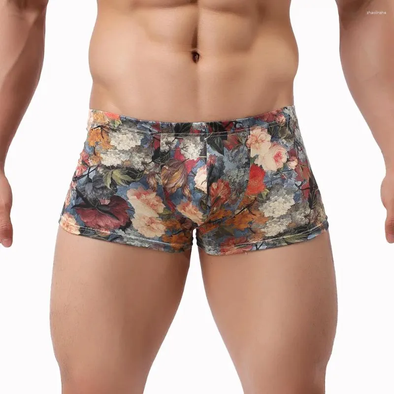 Underpants Sexy Men Panties Underwears Court Style Printing Men's Boxers Breathable Silk Soft Male Under Wear