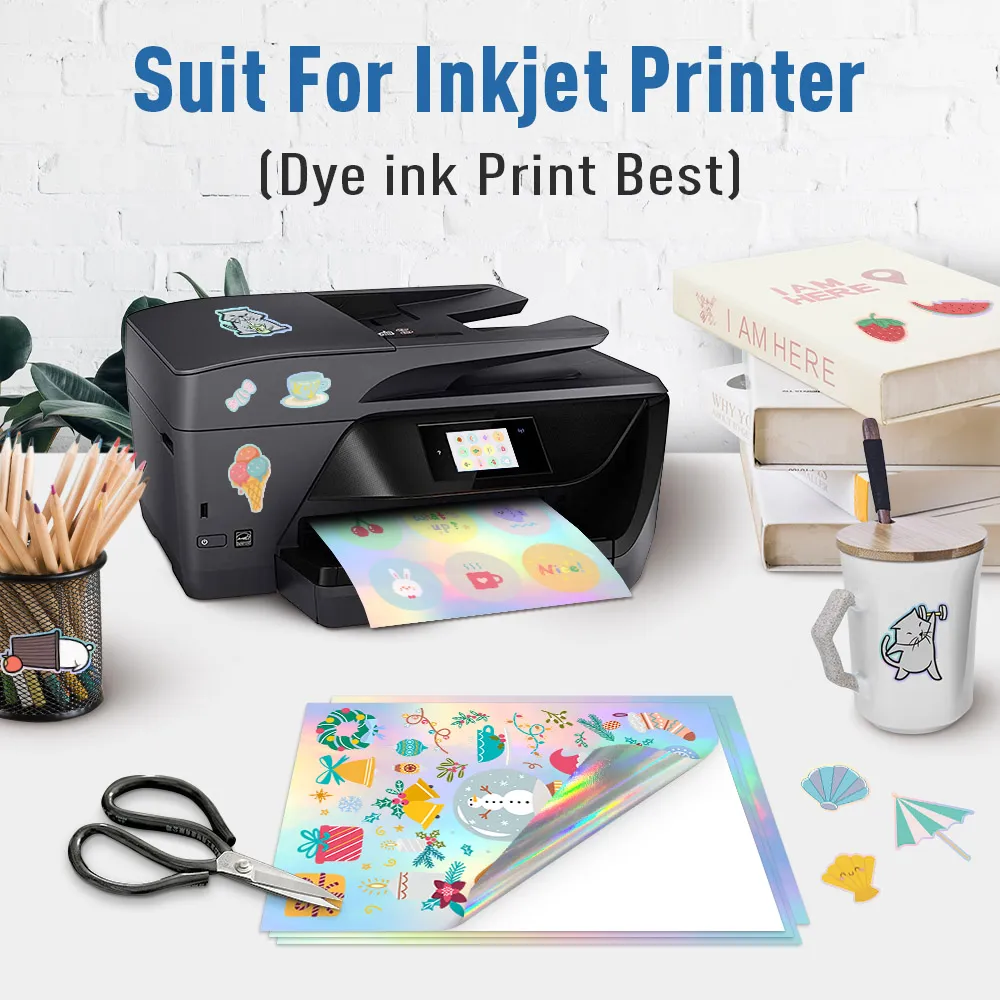 White Sticker Inject Sticker Printer A4 Sticker Paper, 10 Sheets Holographic Printable Vinyl ...