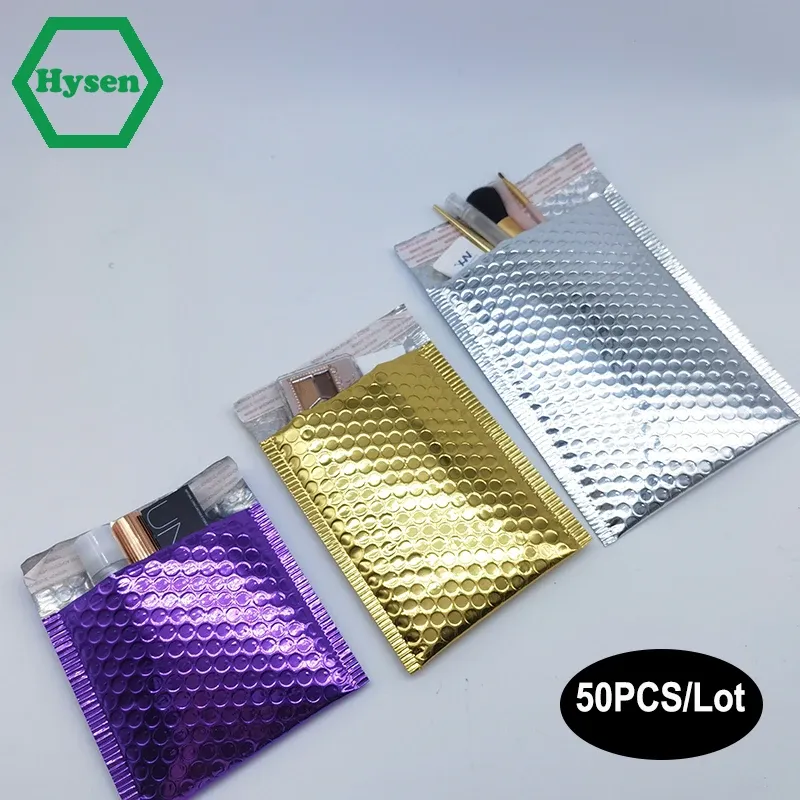 Mailers Hysen 50Pcs Wholesale Bubble Mailers for Gift Packaging Silver/Gold/Purple/Black/Red Waterproof Metallic Bubble Bag