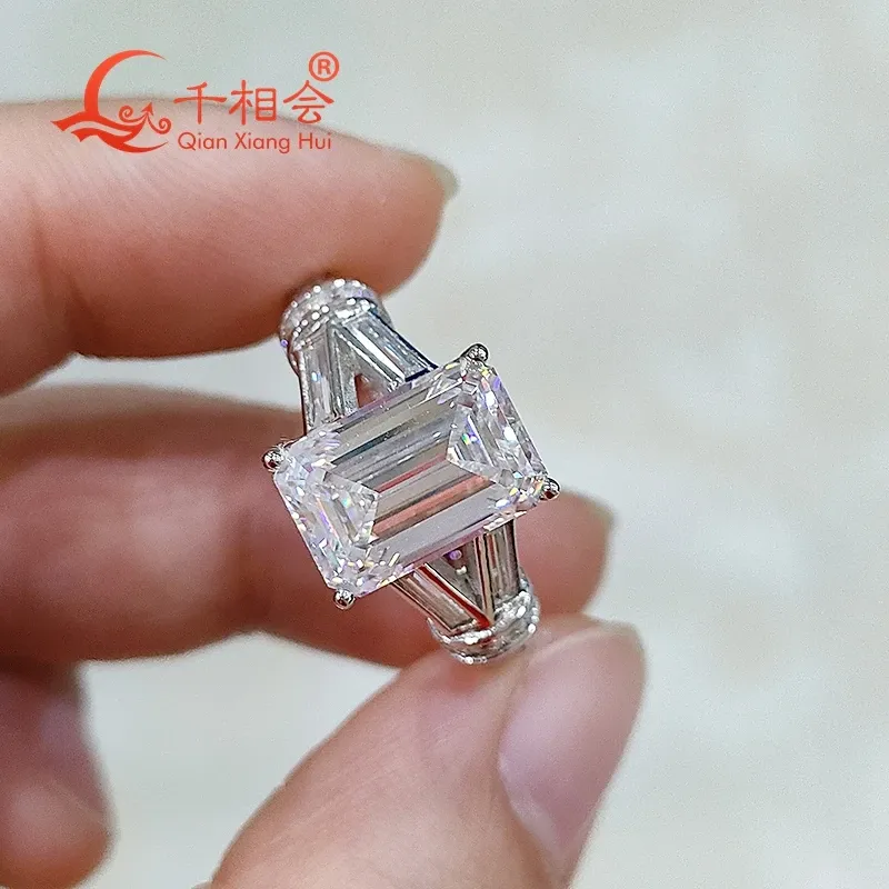 Ringar 7.5*11mm 4ct Emerald Cut Y Baguette Rings Silver Hip Hop Moissanite Ring Men Women Diamonds Man Fine Jewelry