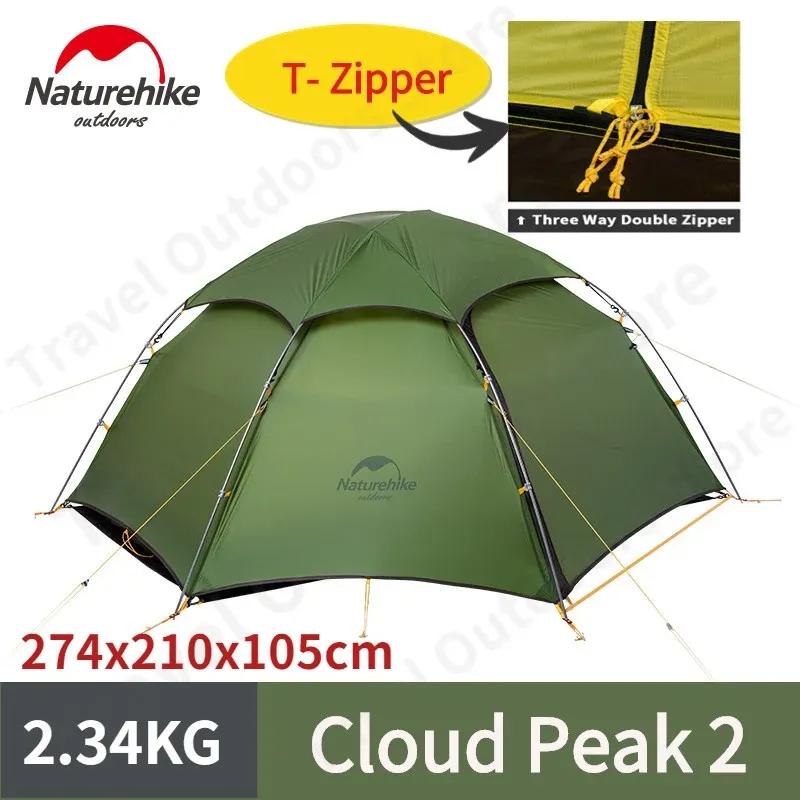 Abri Naturehike 2023 Mise à jour Cloud Peak 2 Tente de camping 150D / 20D Silicone Ultralight Randonnée extérieure Portable Vent à vent 4 saisons tente