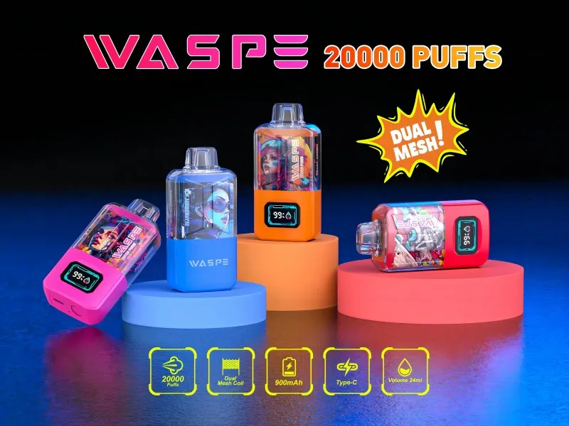 Waspe Puff 20000 Puffs 20k Double bobine Disposable E-cigarettes Vape 20K 0% 2% 3% 5% 25ML POD PRÉFULT 650MAH VS PUFS 15000 BOX 12K BAND 18000