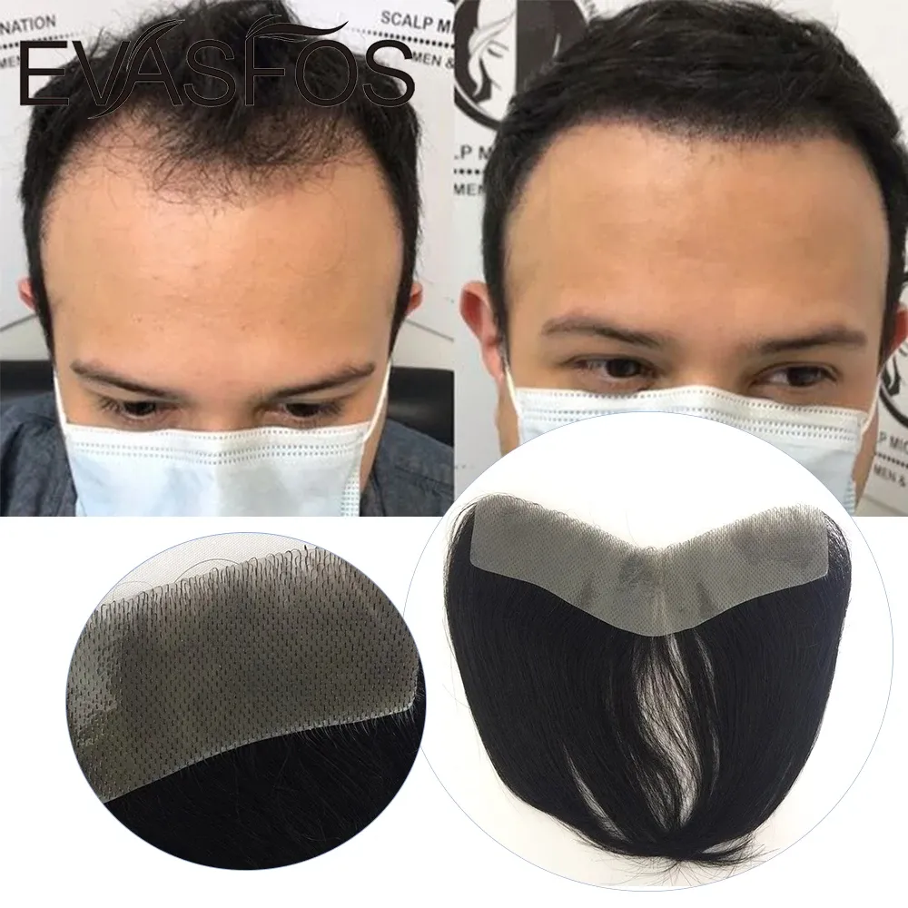 Toupees Men's Natural Hairline Toupee v Loop Remy Human Hair Front Toupee 0,120,14 мм тонкая кожа Мужчины волос с заменой волос