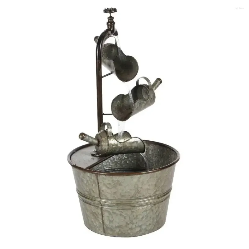 Trädgårdsdekorationer 28 "Farmhouse Galvanized Iron Fountain med rustik grå finish - inomhus/utomhusanvändning fast och hållbar strukturvatten