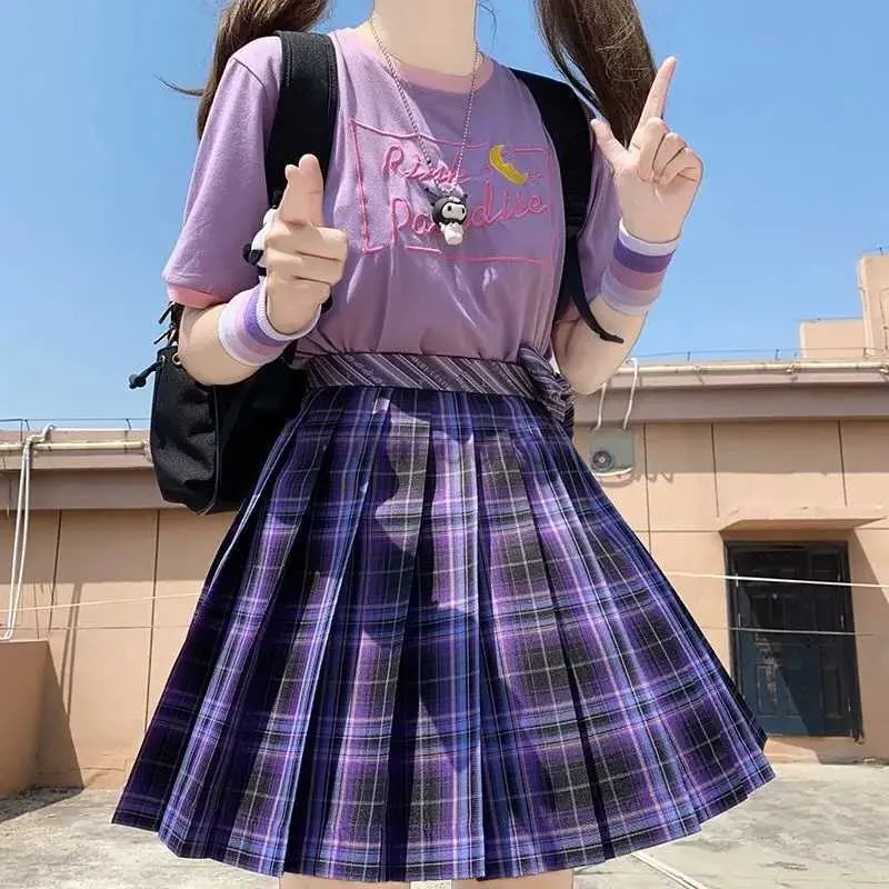 Urban Sexy Dresses Women Purple Black Goth Pleated Plaid kjol Glir High midja Mini Sexiga kjolar japanska skolan Harajuku Cosplay Anime Sailor Suit 240403