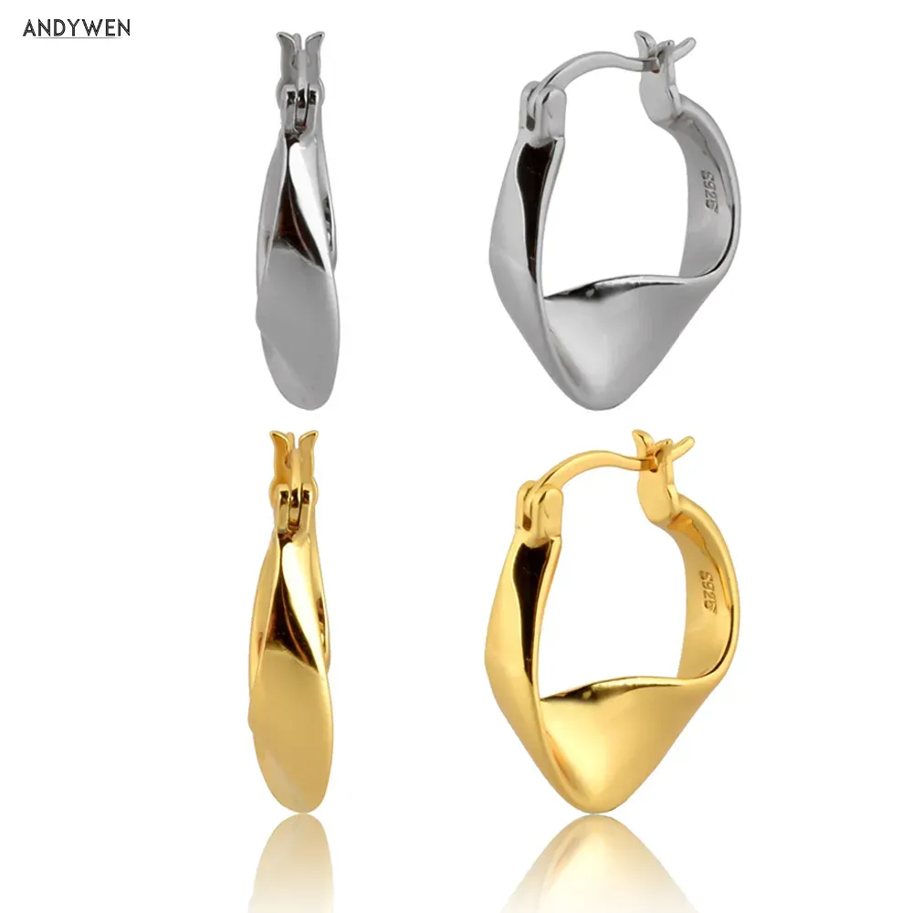 Earrings ANDYWEN 925 Sterling Silver Geometric Hoops Big 11mm Circle Round Women Earring Piercing Pendiente Luxury 2020 Fashion Jewelry