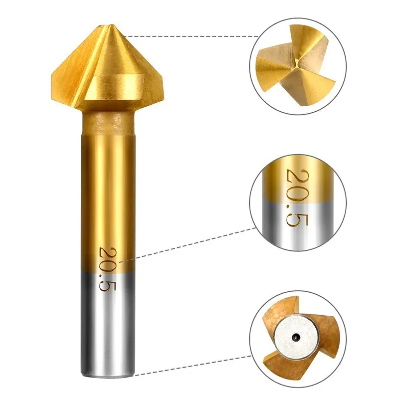 Chamfering End Mill Tool Countersink Drill Bit Set Metal Wood 3 Flute ...