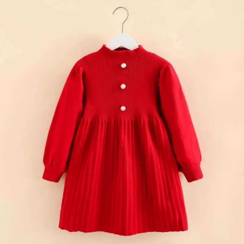 Hiver chaud 3 4 5 6 7 8 9 10 12 ans Enfants Anniversaire de Noël Princesse Robe tricotée rouge pour bébé Girls 240403