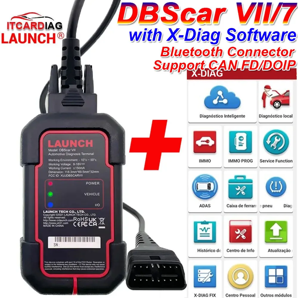 Launch X431 DBScar VII DBScar7 & X-Diag Software Bluetooth Connector DBSCAR Code Scanner Support Doip and CAN FD Protocol