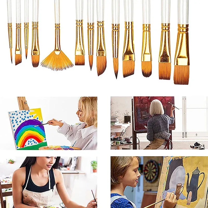 13Pcs Art Supplies Oil Paint Brushes With Different Tips Gouache Watercolour Paintbrush Set
