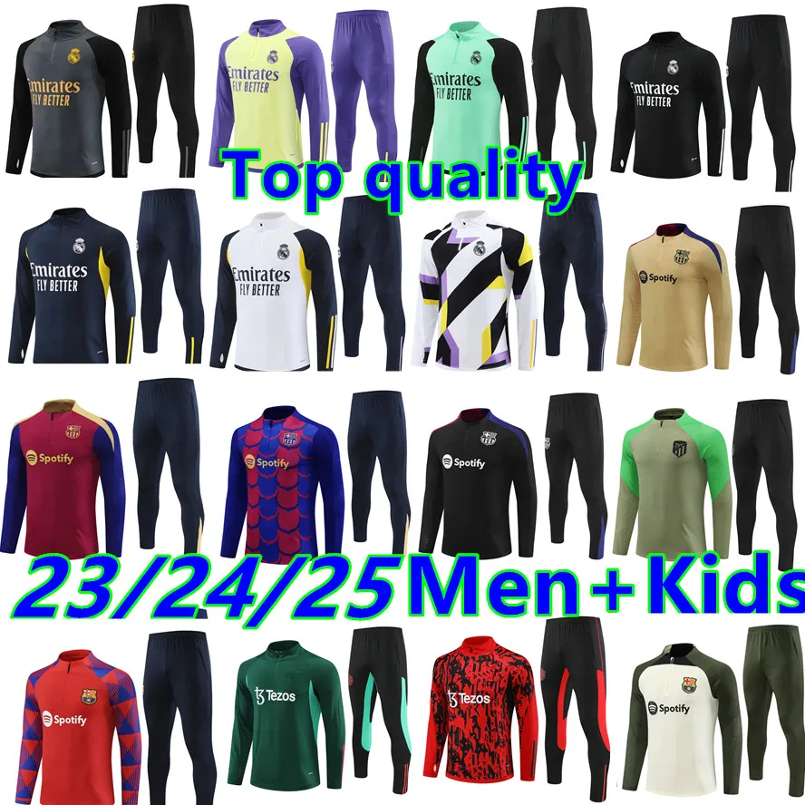 2024 2025 Madrid Camisetas de Soccer Jersey Eğitim Takımı Ferran Pedri 23/24/25 Barcelonas Yarım Zip Erkekler ve Çocuk Seti Barca Futbol Takip Kıyafet Kazak Üniforma