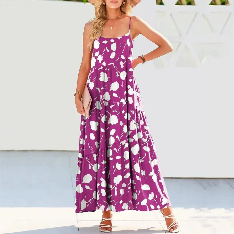 Casual Dresses Holiday Beach Floral Maxi Dress Women Summer Sexig Spaghetti Strap Fashion Loose Cover Up Camis Party Long Long