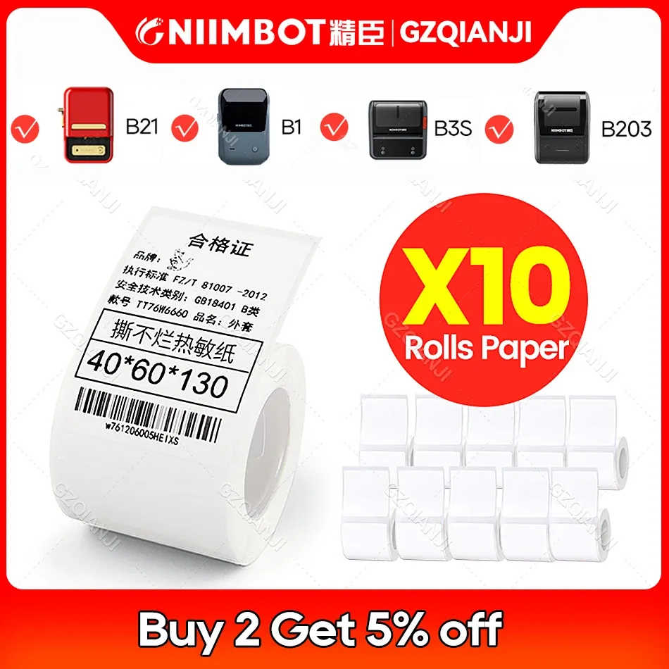 Photography Niimbot B1 B21 B203 B3s Label Printer Thermal Label Paper Waterproof Antioil Price Tag Sticker Pure Color Scratchresistant