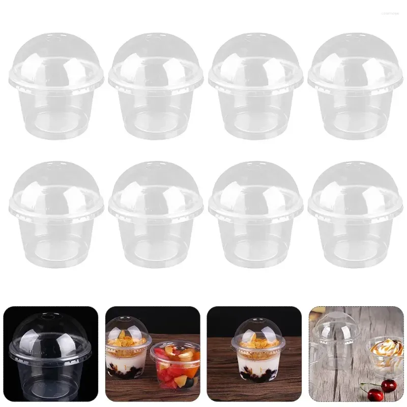 Disposable Cups Straws Cup 20pcs Plastic Cafe Transparent For Hole) Bar Container Lid 250ml Salad (dome Dessert Bowl Home With