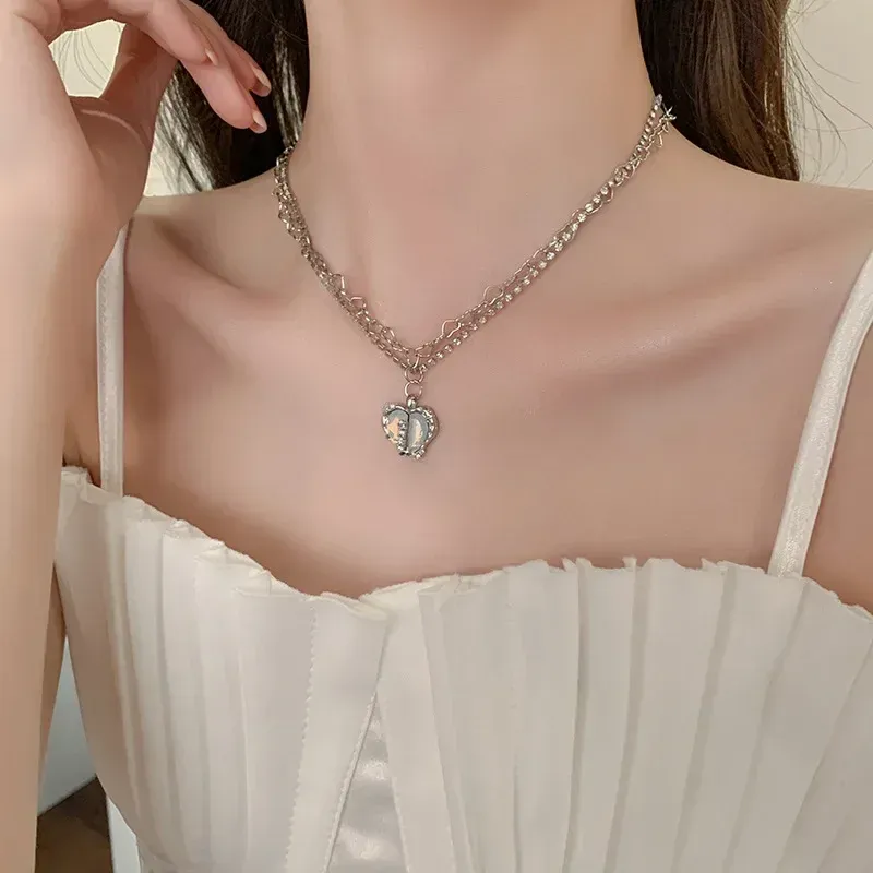 Y2K Chunky Heart Pearl Choker Necklace – Exaggerated Hollow Heart Pendant, Adjustable Statement Jewelry For Women