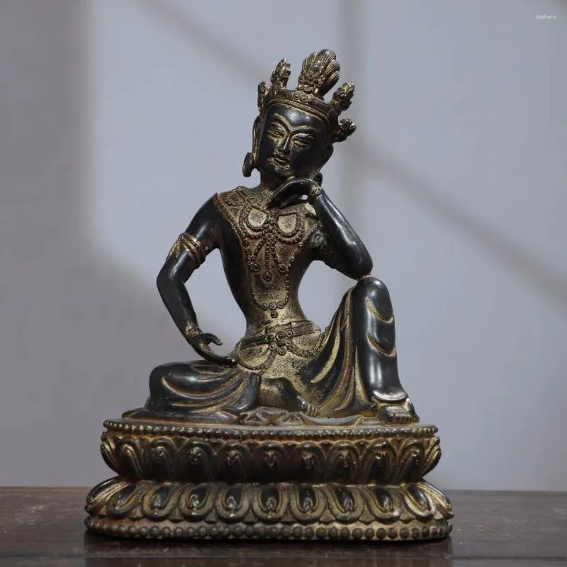 Dekoracyjne figurki 8 -calowe Kolekcja Świątyni Tybetu Old Bronze Cinnabar Gilding Wygodne guanyin za darmo Tara Buddha Lotus Platform Hall