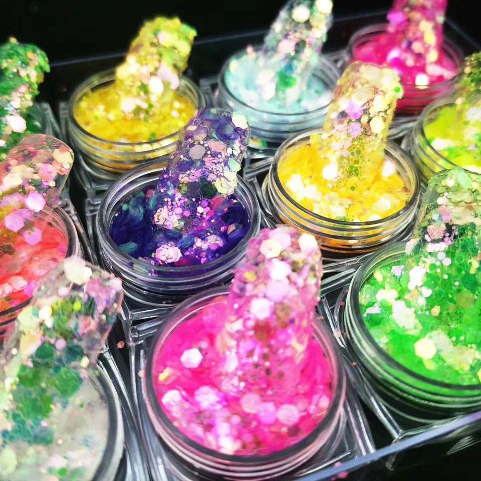 Xinghe Purple Diamond Powder Series Spring and Summer Art Art Fruit Kolorowe brokatowe cekiny mieszane paznokcie brokat magiczne cukierki