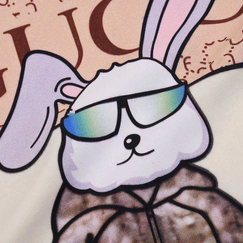 T-shirt de t-shirt pour femmes Version vérifiée Correcte Mode de luxe Marque Tendance Rabbit coffre Carton de dessin animé pour hommes et manches courtes T-shirt High Opid